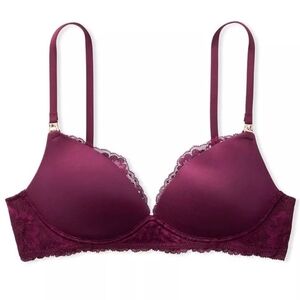 Victoria's Secret Body By Victoria Purple Red Nursing Bra Wireless Lace Trim 40C